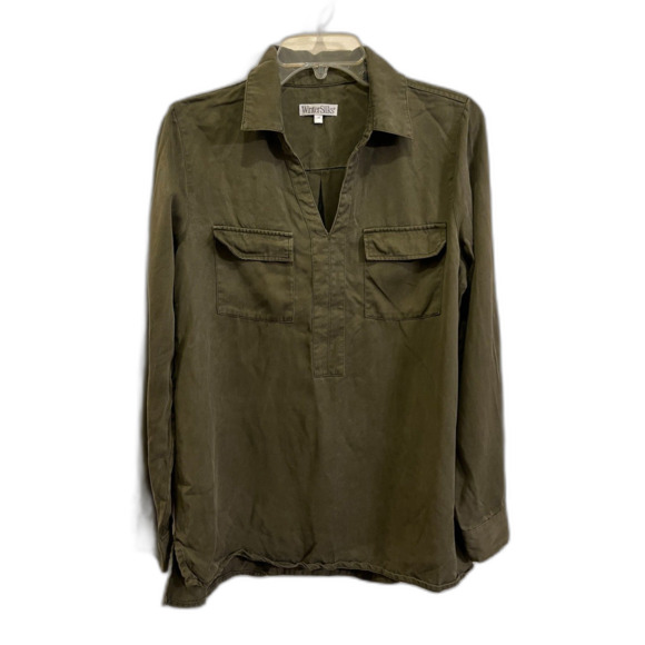 WinterSilks Green Utility Work Popover Shirt Top Blouse Women's Size Medium - Picture 1 of 9